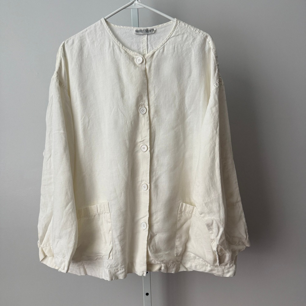 Harriet Selwyn OS White 100% Linen Button Jacket Blouse Coastal Lagenlook Luxury